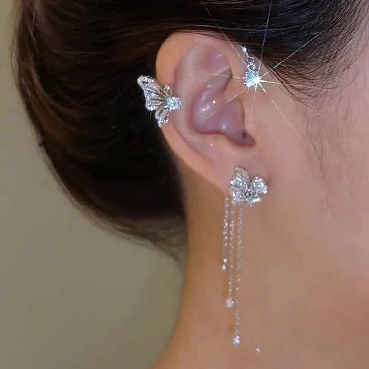 BUTTERFLY TASSEL STYLE ZIRCON EARRINGS 
