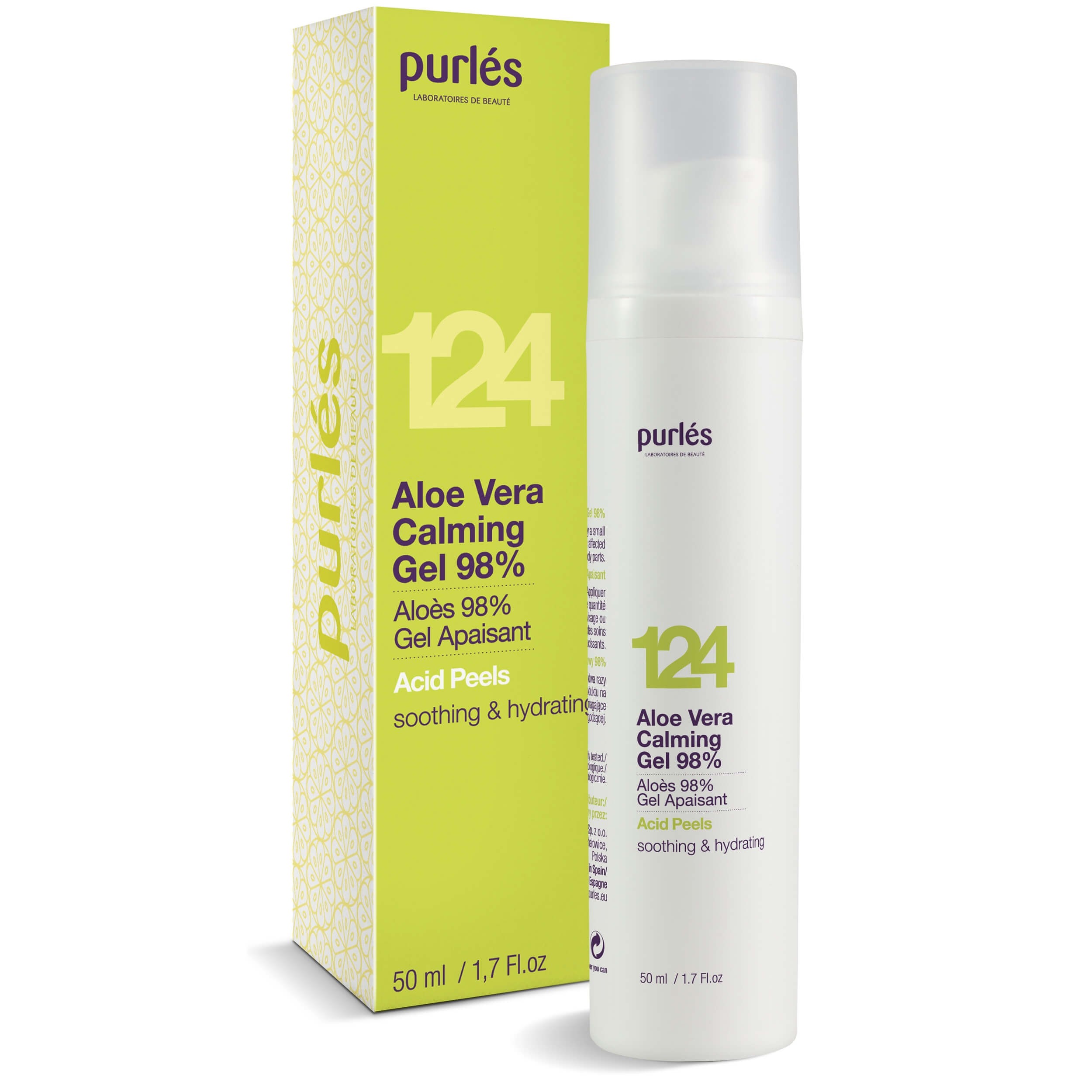 Purles 124 Home Care Acid Peel 98% Aloe Vera Calming Gel Soothing Hydrating 50ml