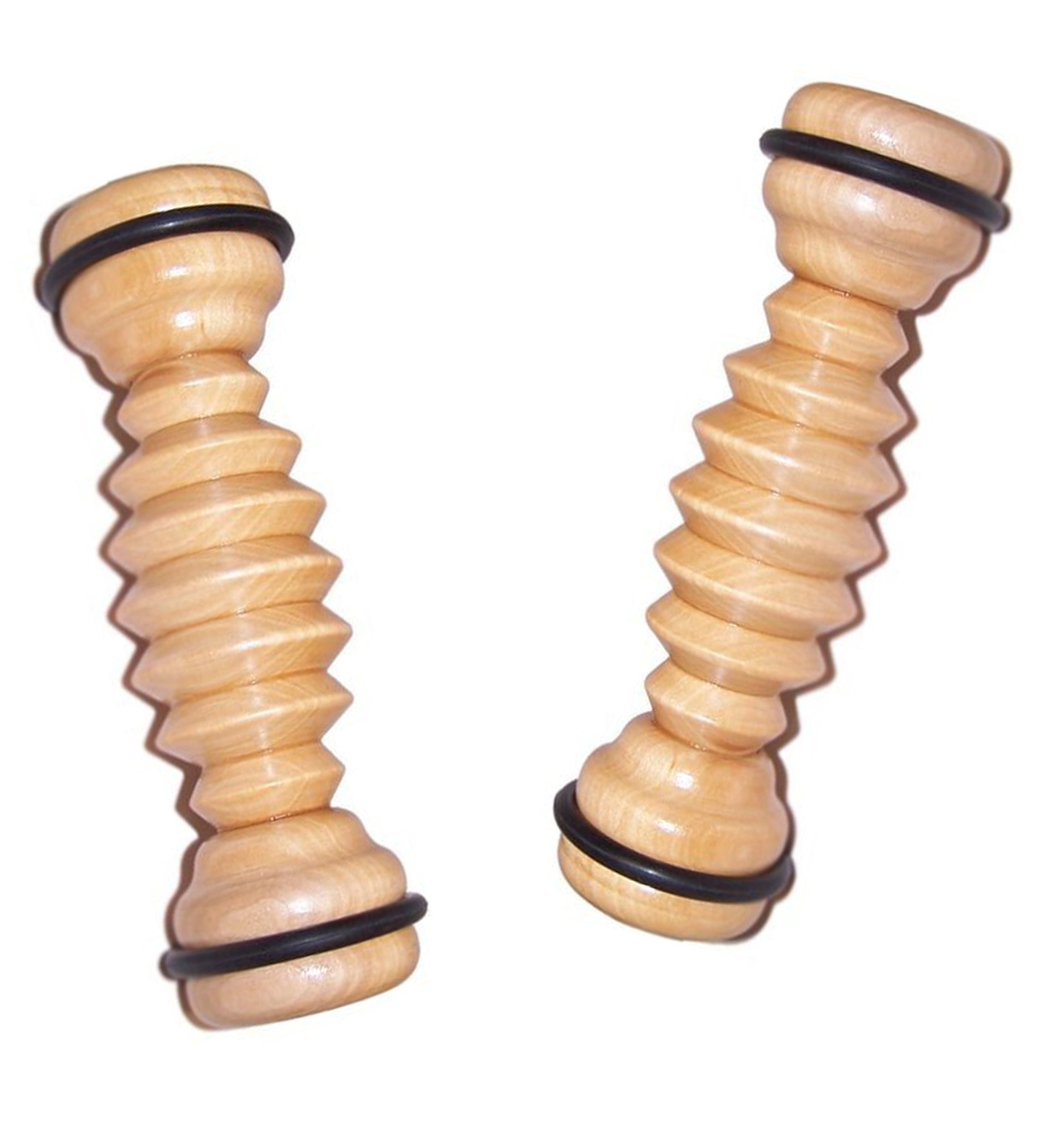 2 X Wooden Ribbed Foot Massage Roller