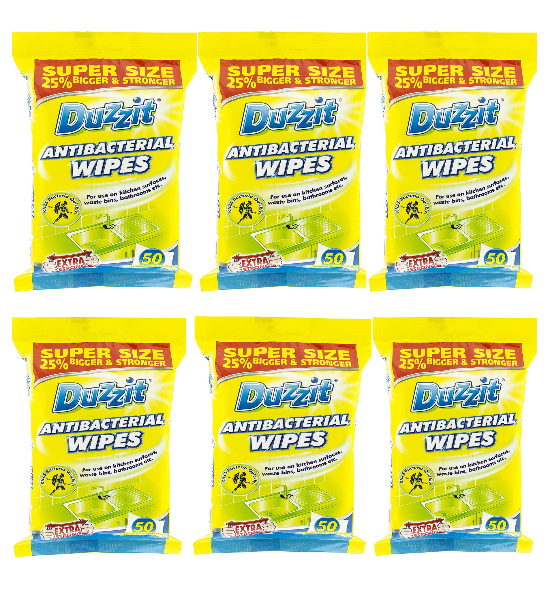 6 x Duzzit Antibacterial Wipes 50 x Pack