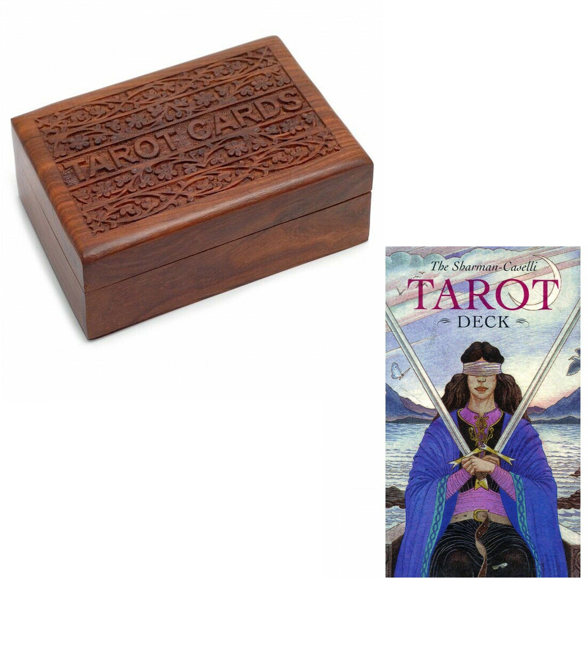 Wooden Sheesham Box & Caselli Tarot Card Set 