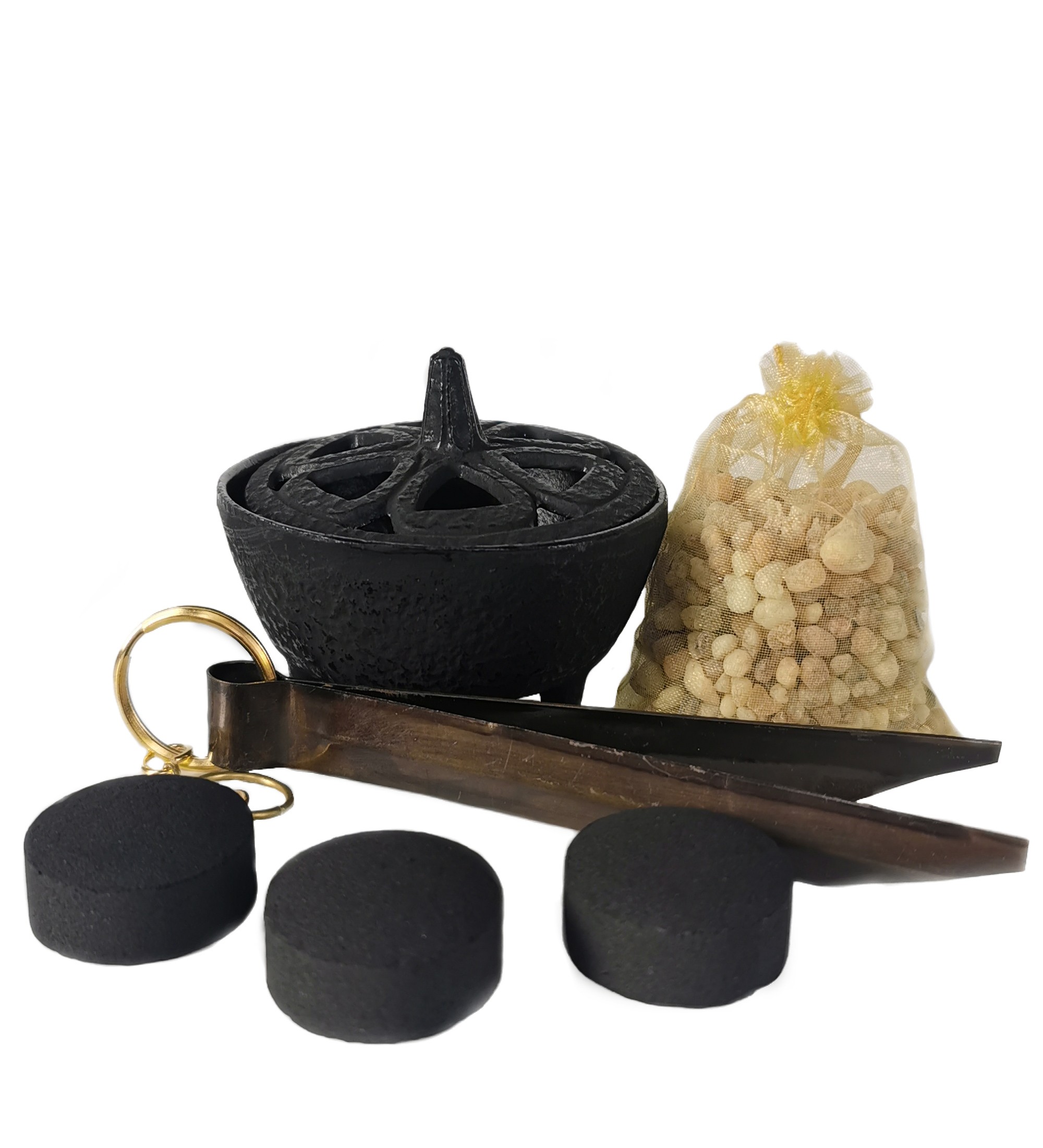 Cast Iron Lotus Incense Bowl Tong & Resin Set