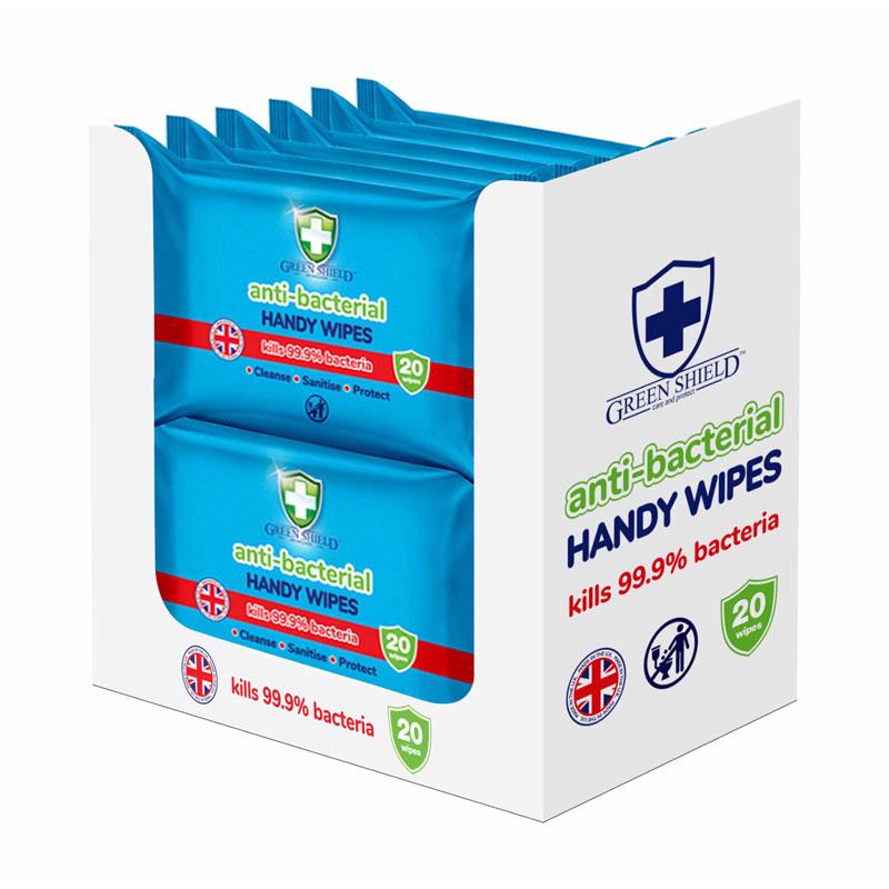 12 x Green Shield Anti Bacterial Handy Wipes 15 x Pack 