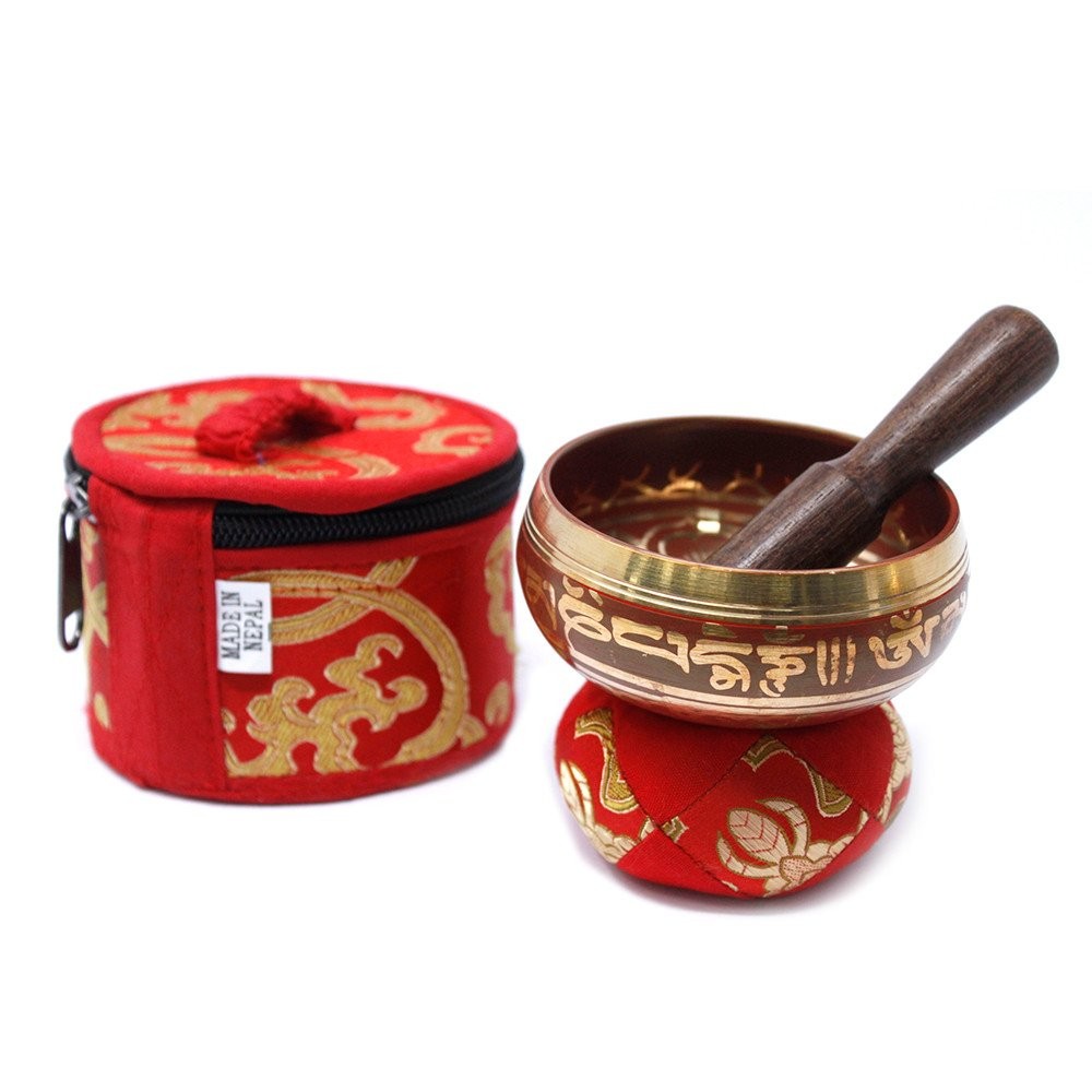 Red Tibetan Singing Bowl Set