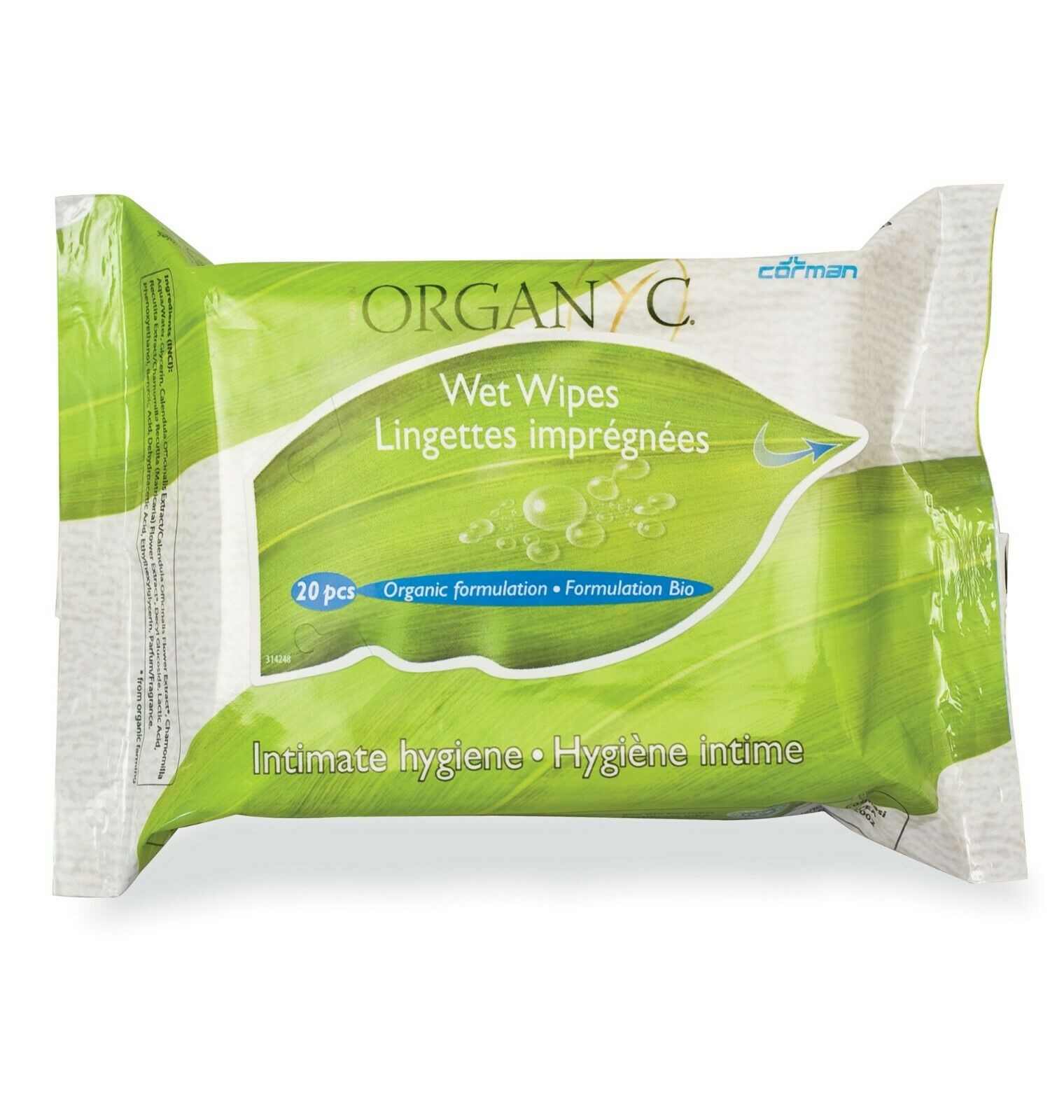 Organyc Intimate Wet Wipes - 20 wipes 
