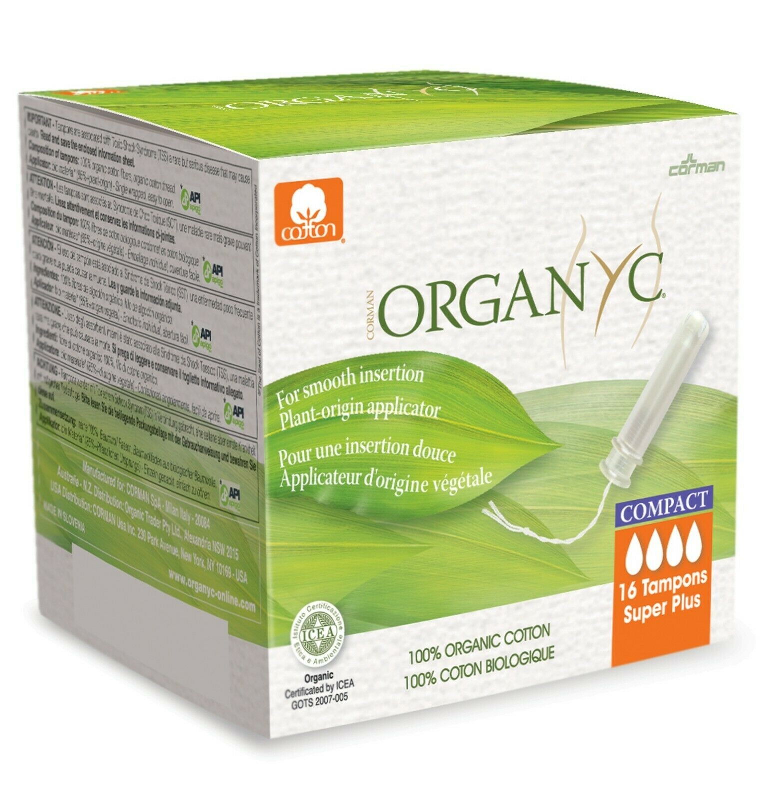 Organyc Compact Tampons Super Plus with Applicator Organic Cotton 