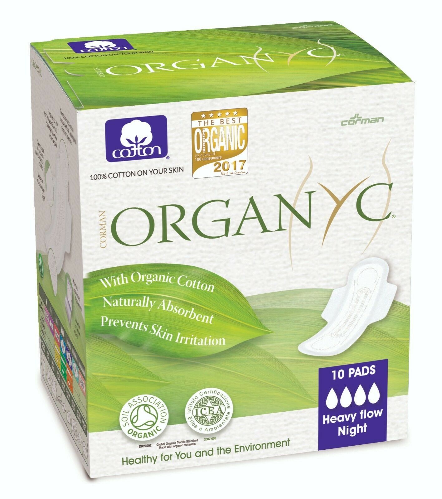 Organyc Sanitary Pads Heavy Flow Night Box of 10