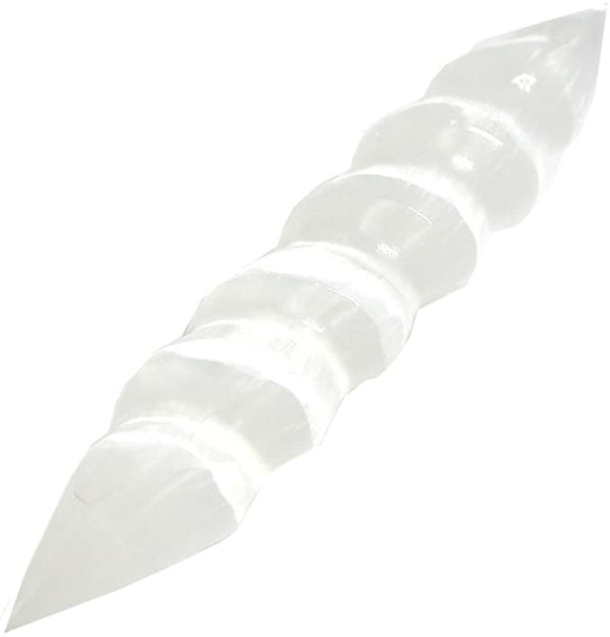 Selenite Spiral Wands Point Both Ends 16 cm