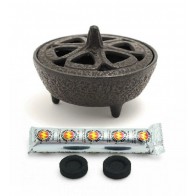 Cast Iron Lotus Incense Bowl & Charcoals 