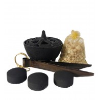 Cast Iron Lotus Incense Bowl Tong & Resin Set