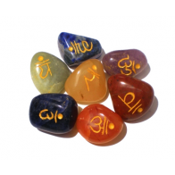 Set of 7 Chakra Engraved Sanskrit Tumbled Stones 