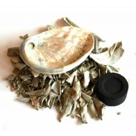 Energy Cleansing Sage Leaf Clusters Charcoal Abalone Set