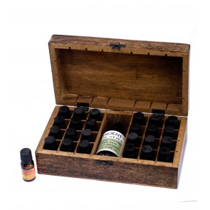 Aromatherapy Carved Wooden Box 24 Essential + Base Oil Set 