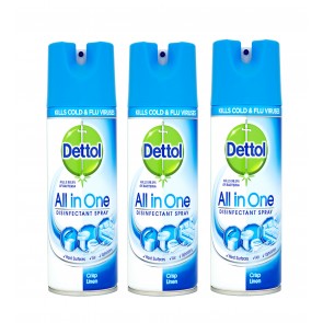 3 x Dettol All In One Disinfectant Spray Crisp Linen 400ml