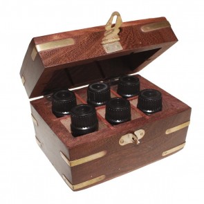Aromatherapy Set Carved Wooden Box 6 Essential Oils 