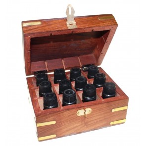 Aromatherapy Set Carved Wooden Box  & 12 Essential Oils 