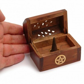 Small Chest Incense Cone Burner With Brass Pentacle